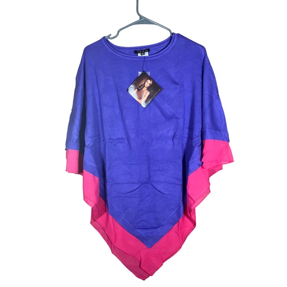 IMAN Global Chic Womens Poncho Top Purple Pink Layered Hem Medium M New - Picture 1 of 5